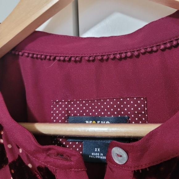 Anthropologie Maeve Velvet Burnout Blouse Heart Red Sheer Top - Picture 12 of 14